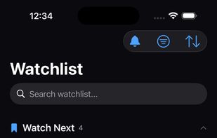 The Watchlist organizes your shows into Watch Next (queued up for tonight — Animal Kingdom, 1883, Better Call Saul, Veep) and Watched (58 finished series like Justified). Each entry shows your personal match score, IMDb rating, season/episode counts, and your star rating once you finish.