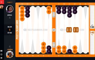 Backgammon match screen. You can change theme and color scheme as well.