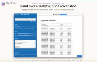 Hand over a manifest, not a screenshot: paginated PDF with title, repeating headers, page numbers and a provenance stamp