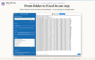 From folder to Excel in one step: CSV/TSV export or copy the table straight into Excel or Numbers via the clipboard