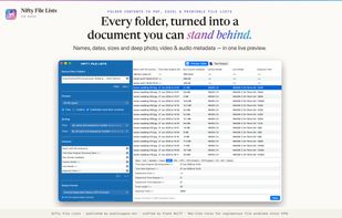Every folder turned into a document you can stand behind: names, dates, sizes and deep photo, video and audio metadata in one listing