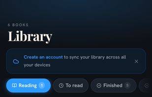 Your library, split into reading, finished, want to read and abandoned.