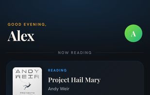 Home on mobile: what you are reading now, pages left and your estimated finish date.