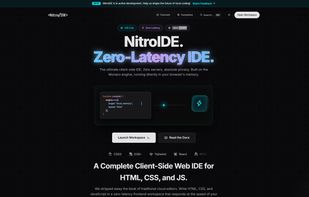 NitroIDE homepage — zero-latency, client-side IDE running entirely in the browser.