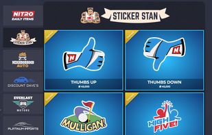 NitroType in-game sticker shop.
