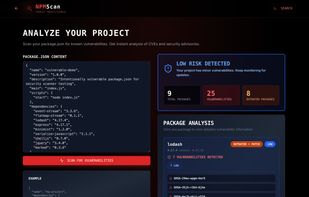 npmscan analysis of package.json
