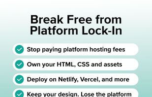Demonstrates how NoCodeExport helps users break free from website platform lock-in by exporting complete site code, removing platform dependencies, and allowing deployment on Netlify, Vercel, or any hosting provider.