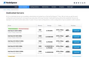 NodeSpace Hosting Dedicated Server Page