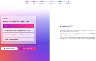 The setup questionnaire. Your answers build a ready-to-launch music website automatically.

