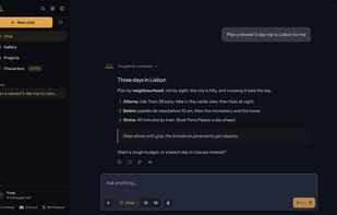 Ask anything: a formatted answer in chat, with no sign-up and history kept in your browser.