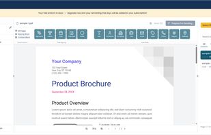 Document preparation interface where users add signature fields and configure participants before sending documents for signing.