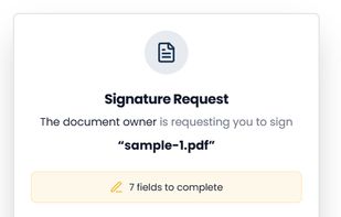 Signature request screen displaying document details, required actions, and consent before starting the signing process.