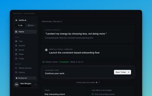 A distraction-free daily view that helps individuals choose less and execute better, guided by clear priorities instead of endless tasks.