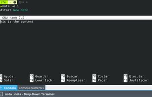 Editing a note with the default editor (nano)