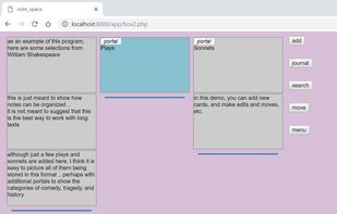 notes are presented as cards in arrays .. "portal" cards link to additional arrays