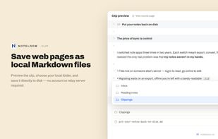 The companion Chrome extension clipping a web page into Markdown and saving it to a local folder.