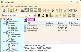 Shows a larger table of contents, plus a note list and the user area for creating a note.