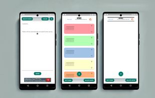 Overview diagram of NoteMover's main features: note editing, arrow-based reordering, AES-256 encryption, multi-note deletion, and color customization.