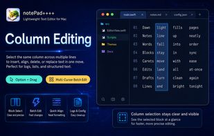 Column Mode / Column Editing for aligned text and structured data.