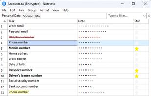 Suitable for storing personal information in encrypted files, with secure access and optional grouping for better organization