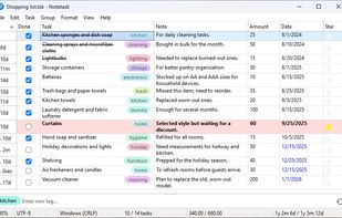 Notetask allows you to keep a shopping list with item prices and see the total cost in the status bar, including the cost of purchased items.