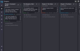 The Chapter Board allows you to drag and drop Chapters or Scenes to reorganize your writing. You can also manage information about your scenes and edit them directly from the Chapter Board.