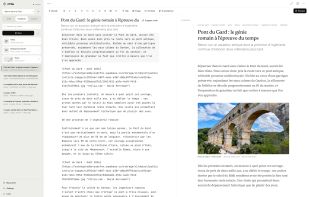 nTilia editor: Markdown on the left, live preview on the right, with missions, takes and a GPS route in the sidebar.