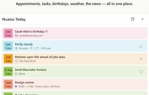 Today — appointments, tasks, a birthday, the weather and the headlines in one time-ordered list.