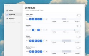 Schedules run your focus presets on chosen days and hours