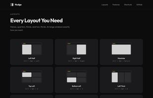 Window layout examples from the Nudge website: halves, quarters and thirds.