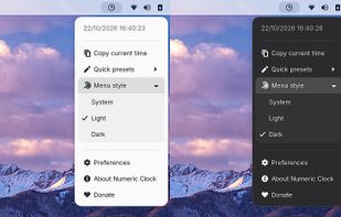 Menu style: Light and Dark (System follows the shell theme)