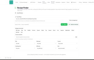 NutriDataX, page Recipe Finder