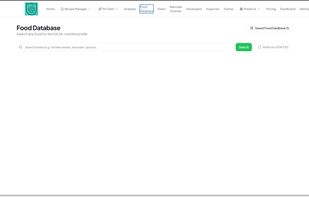 NutriDataX, page Food Database