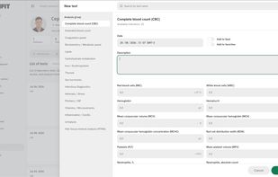 Easily add and organize laboratory test results with structured panels, key biomarkers, dates, notes, and detailed health indicators — all in one place.