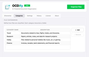 Set your own categories with natural language description specifying which type of documents falls into it