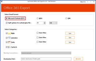 Select PST File format to Export Office 365 Mailbox to PST.