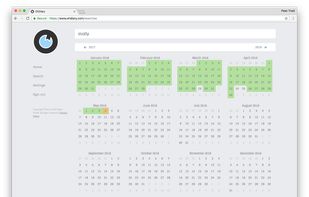 Searching for a given term will show yearly calendar with days marked containing term.