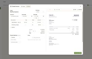 Invoice lines created automatically, PDF changes as you edit the form.