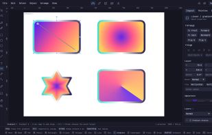 Native Design workspace with editable gradient fills and strokes.