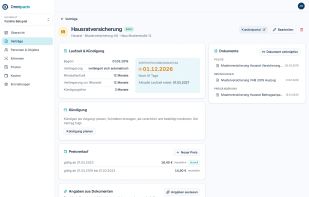 A contract in detail with its term, the computed cancellation date, the dated price history and the documents attached to it.
