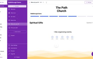 Built-in Spiritual Gifts assessment — 72 questions, auto-scored
