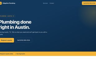 A plumbing website in Austin, generated by Onelios from three answers.