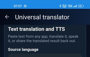 Universal translator interface with text, speech, and language selection tools.