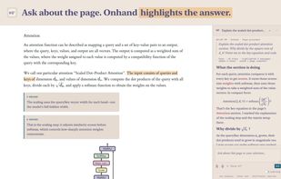 Ask about the page, and Onhand highlights the answer on it with a note in the margin.