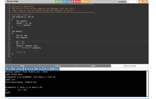Run C/C++ program under debug mode. And can run gdb commands in debug console.