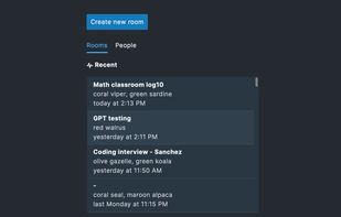 Your dashboard. Past spaces remain accessible and never expire. Resume previous sessions without needing to set up a new link