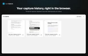 Three capture modes in one panel: full page, visible area, or a selected region. Choose the filename and folder, then save straight to disk.