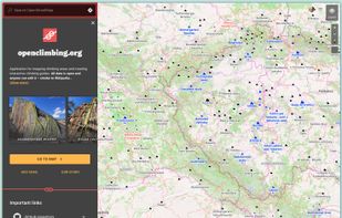 Map of climbing areas in central Europe