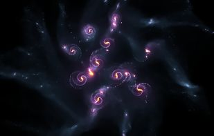 Collapse of a rotating cloud
SPH simulation of a self-gravitating cloud of ideal gas.