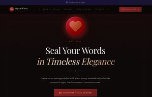 The homepage. Write a letter for a specific moment and seal it with a wax stamp.
